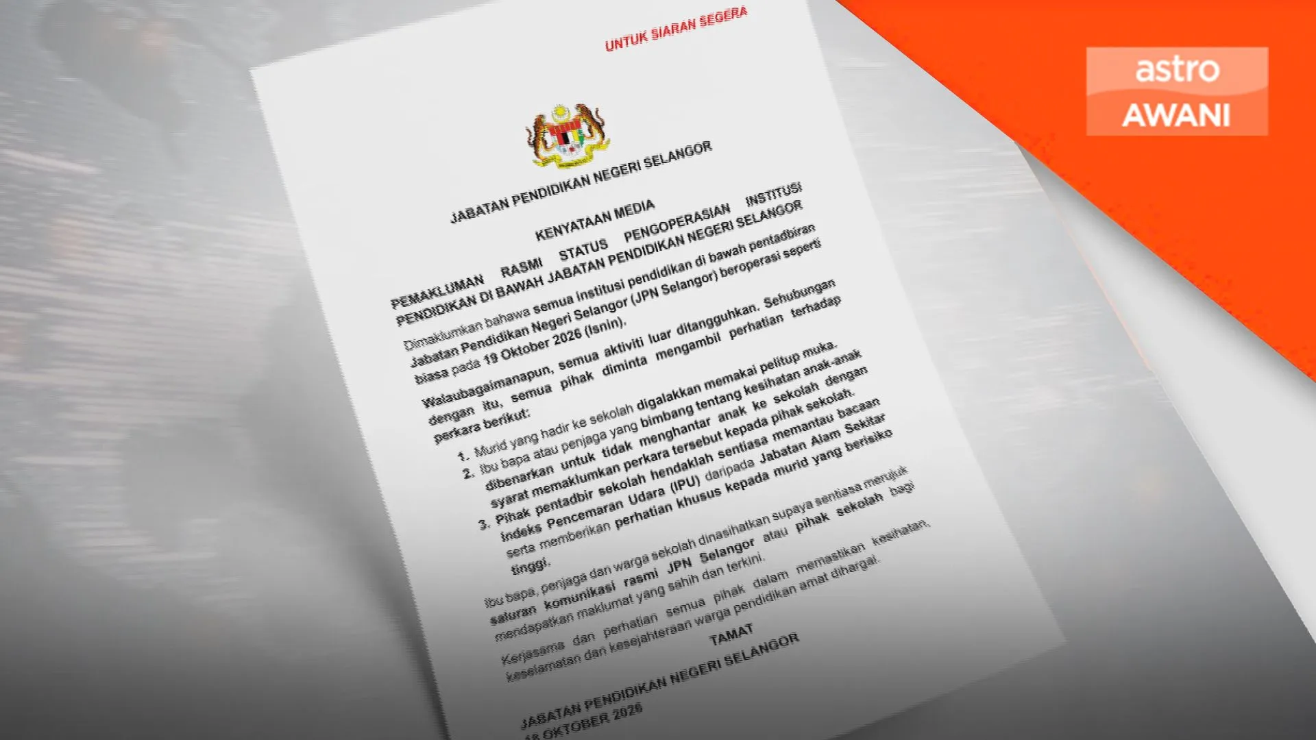 Semua sekolah Selangor dibuka pada Isnin, tiada aktiviti luar bilik darjah