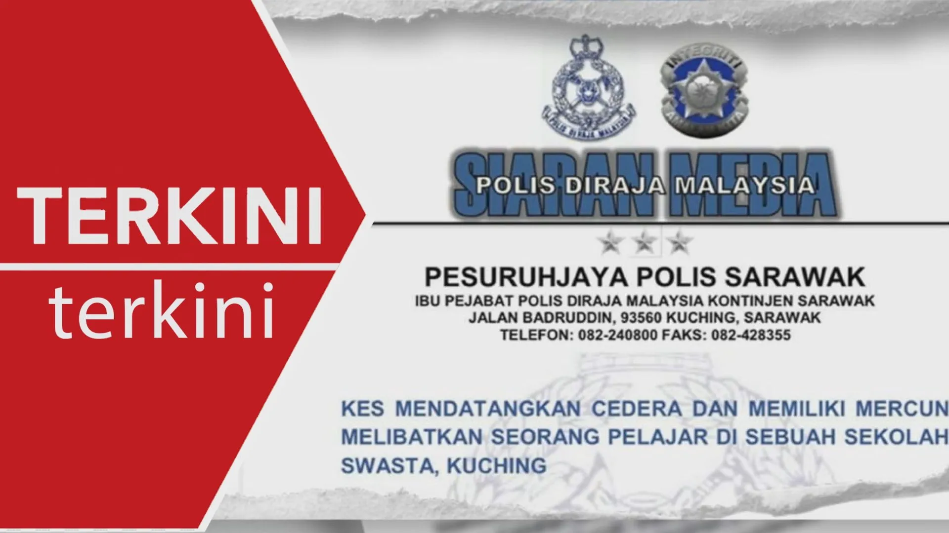 [TERKINI] Polis tahan pelajar serang guru dengan objek tajam di Kuching