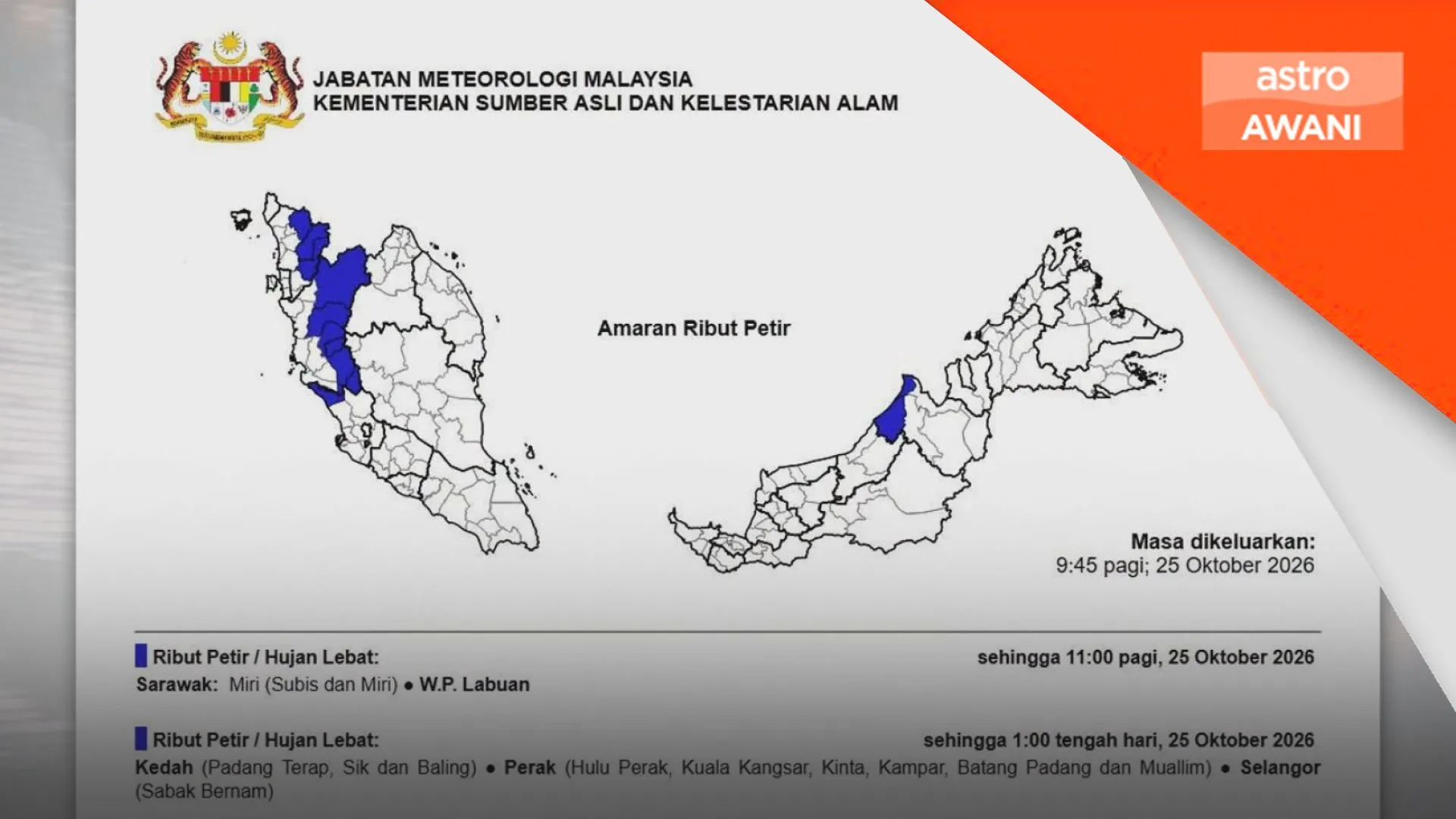 MetMalaysia: Hujan berterusan di empat negeri hingga esok