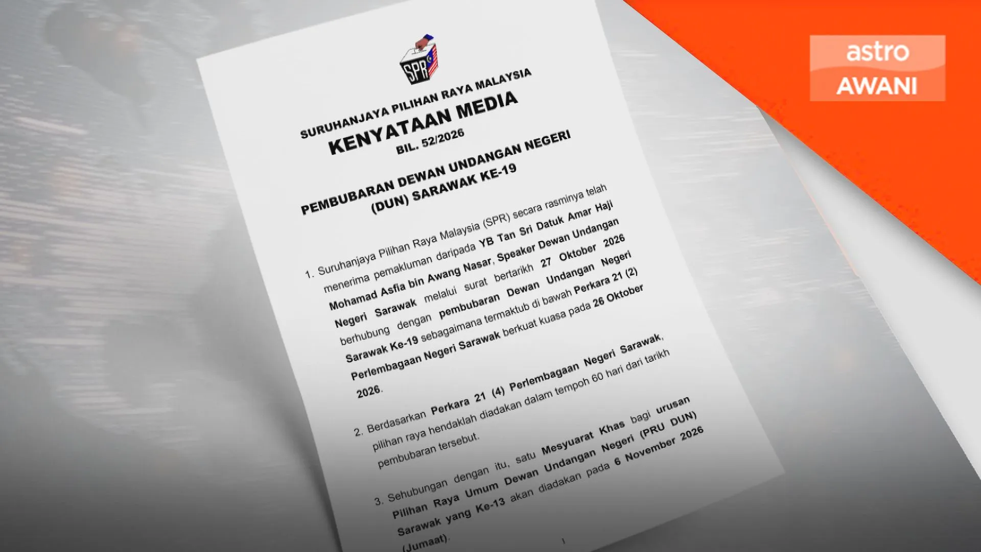 SPR adakan mesyuarat khas 6 November tetapkan tarikh penting