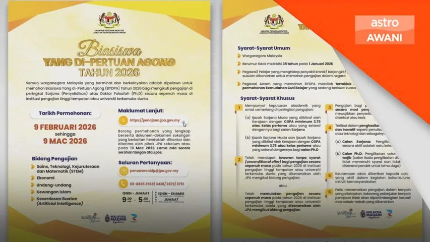 Permohonan Biasiswa Yang Di-Pertuan Agong 2026 dibuka