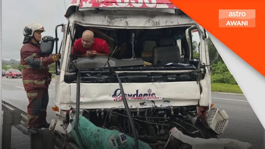 Lelaki cedera tersepit dalam kemalangan dua lori
