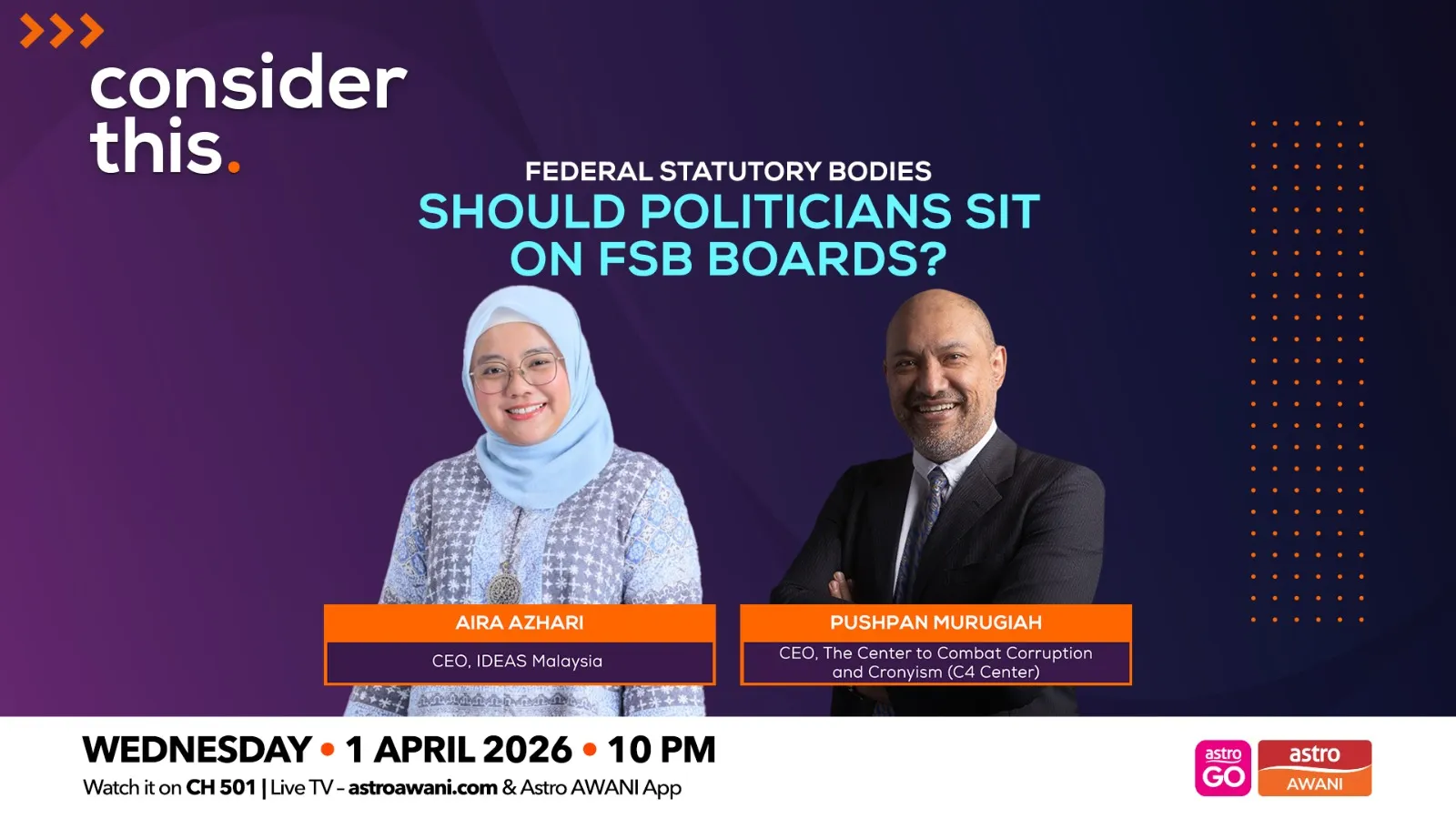 Consider This: Should politicians sit on boards of federal statutory bodies?