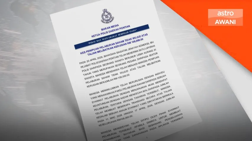 Pesara swasta rugi lebih RM100,000 ditipu sindiket pelaburan saham