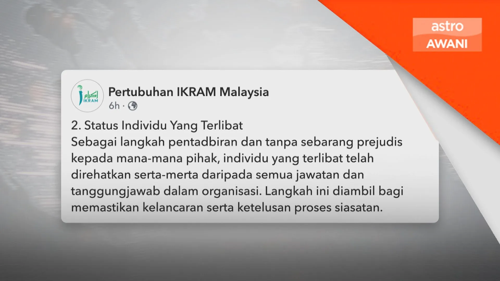 Kes seleweng dana zakat, IKRAM rehatkan tiga individu