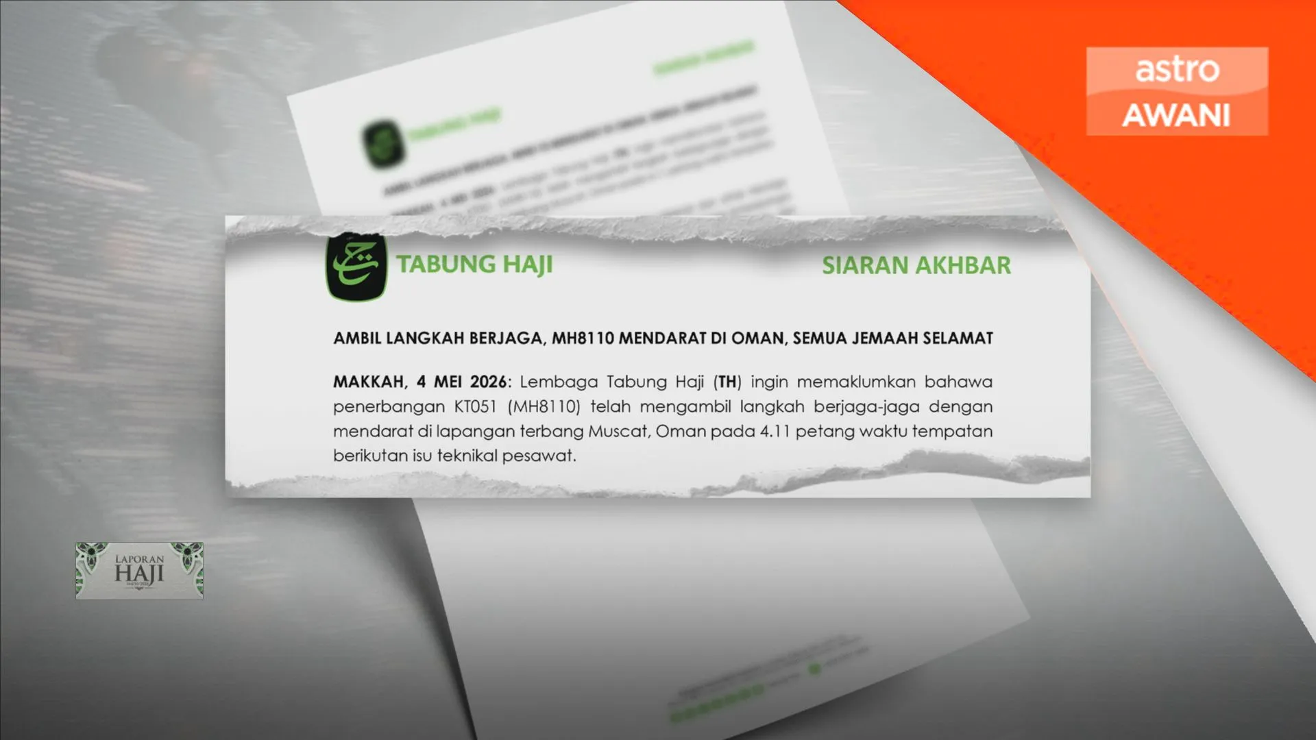 Pesawat MH8110 mendarat di Muscat, semua jemaah selamat