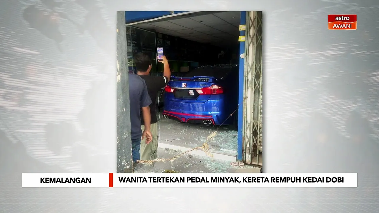 Wanita tertekan pedal minyak, kereta rempuh kedai dobi