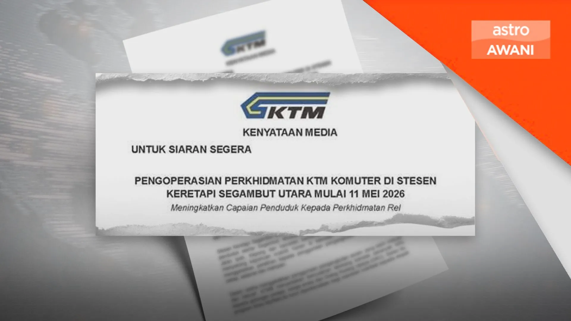 Perkhidmatan KTM Komuter Segambut Utara mula operasi 11 Mei