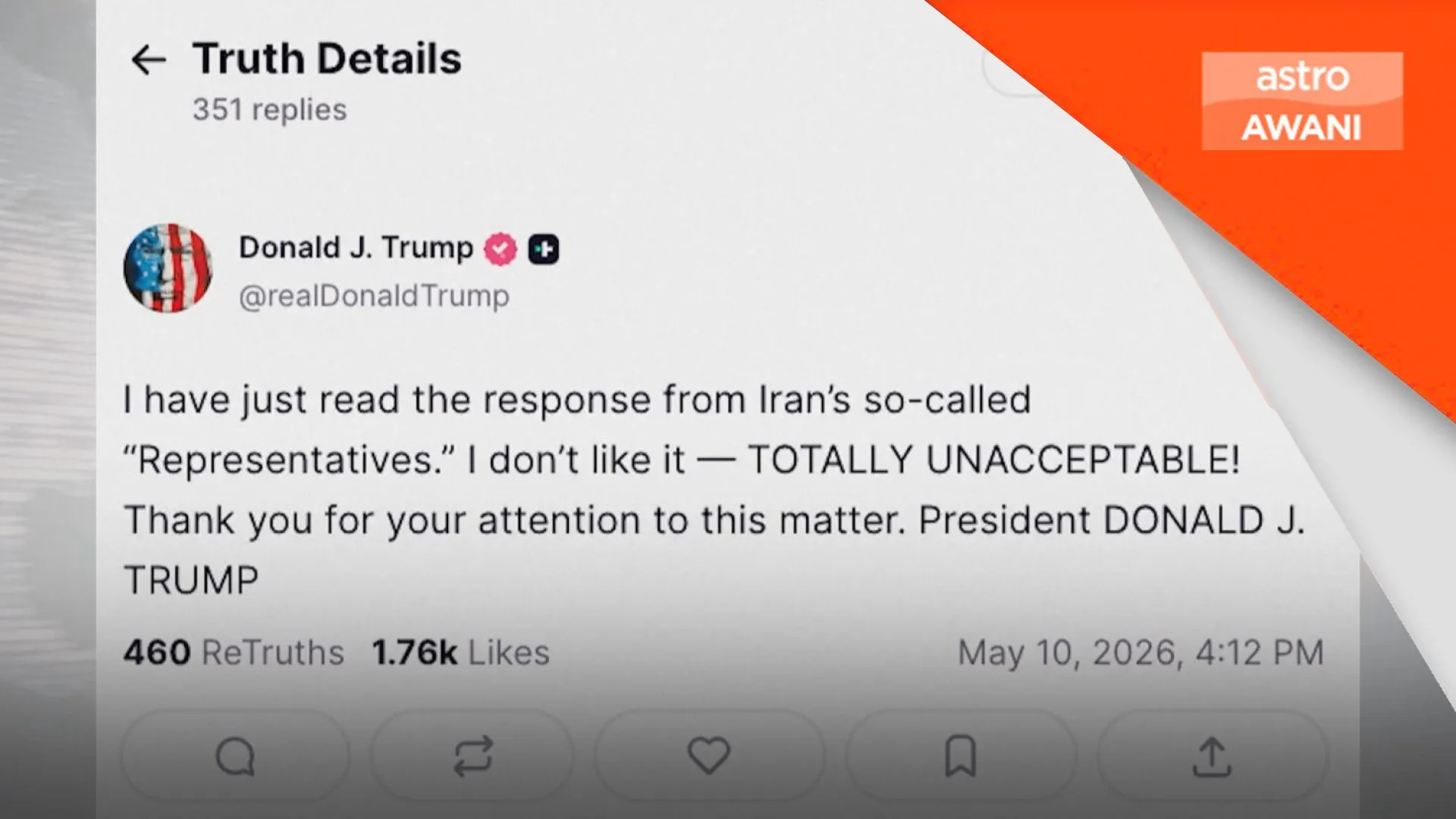 Trump Tolak Respons Iran, Rundingan Damai Masih Buntu