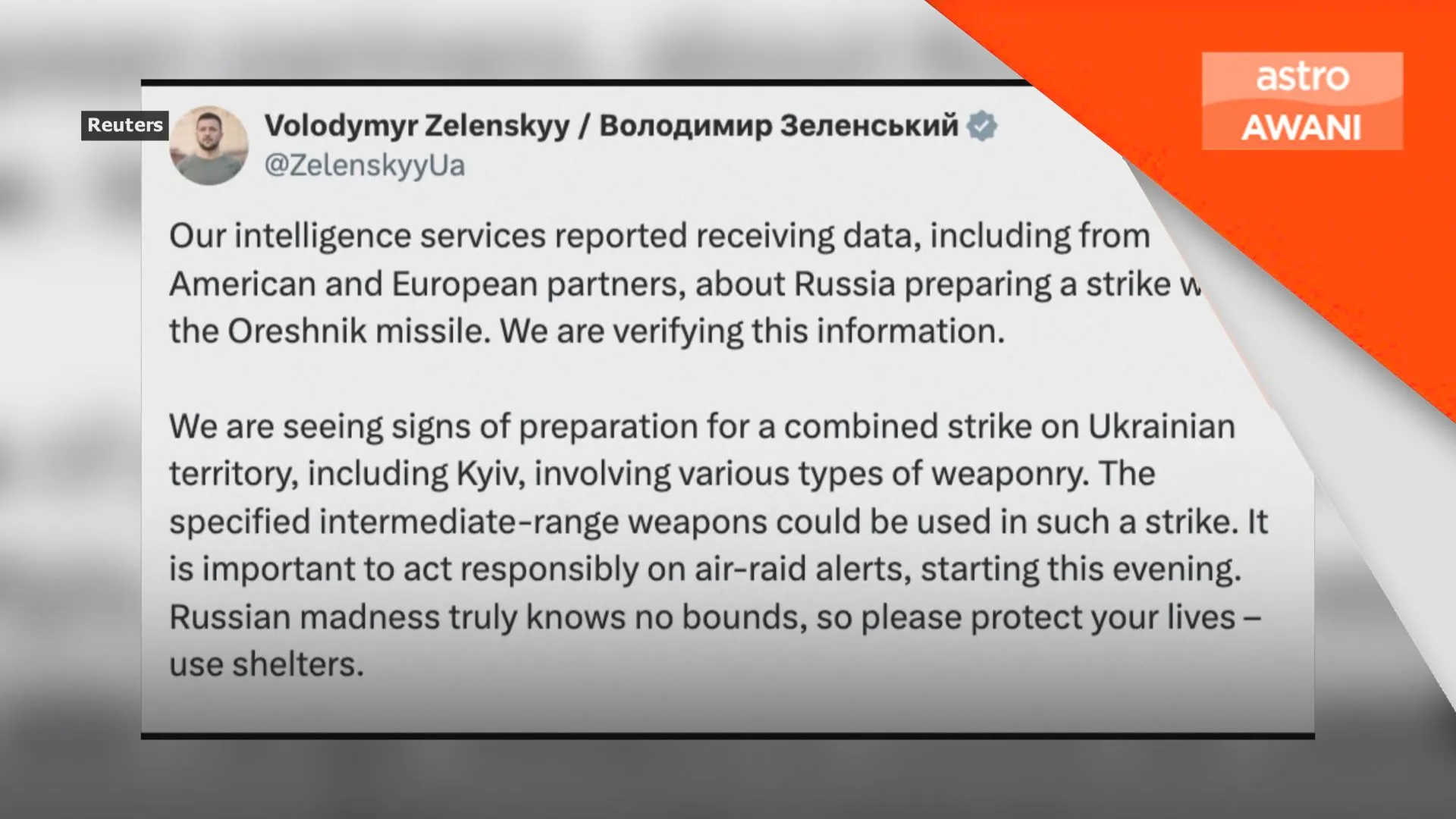 Zelenskiy dakwa Rusia rancang serangan peluru berpandu