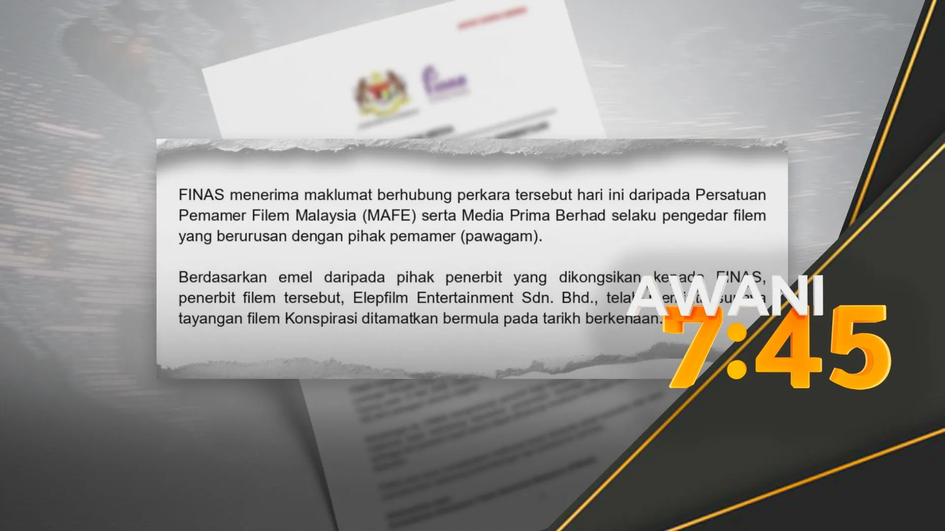 Filem “Konspirasi” ditamatkan atas permintaan penerbit