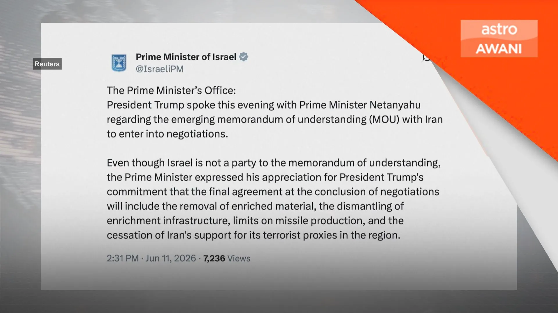 AS-Israel bincang MoU Iran, syarat pengayaan nuklear jadi tumpuan