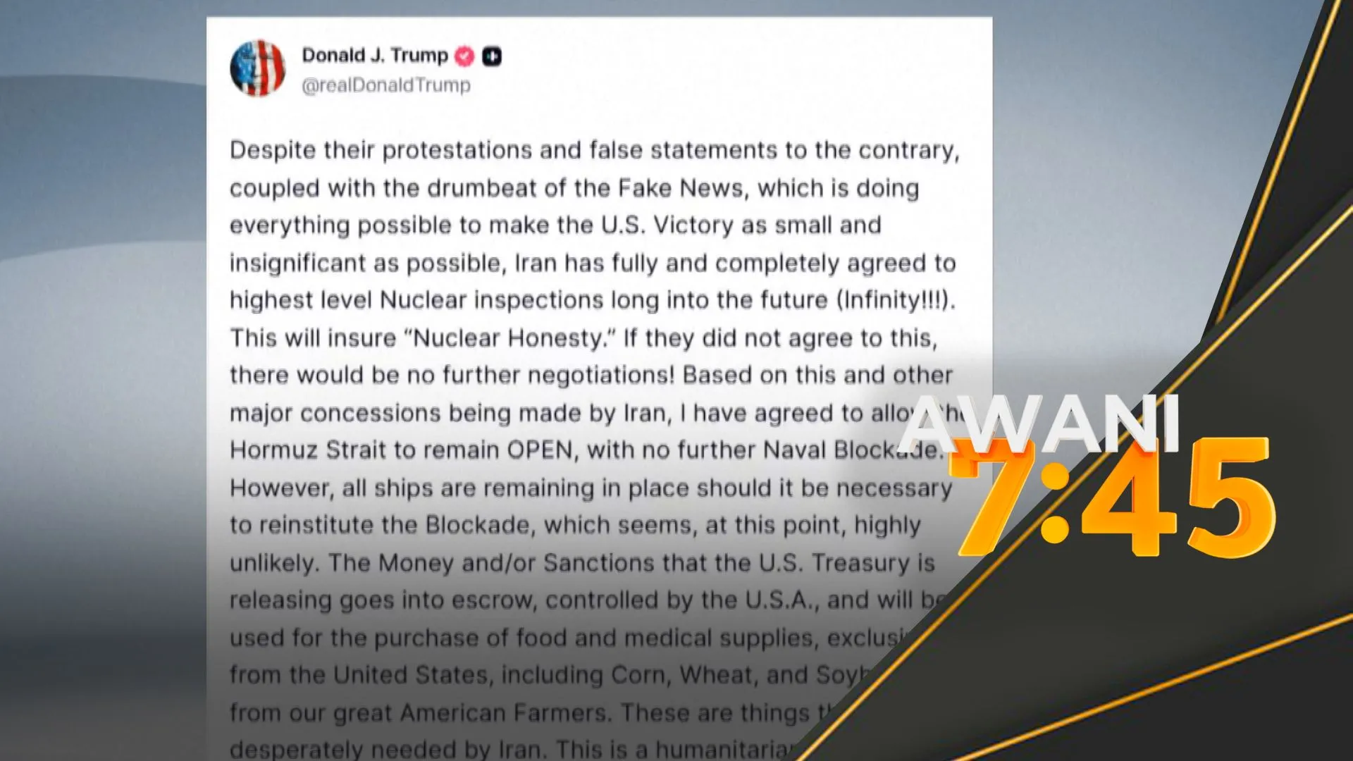 Trump dakwa Iran setuju pemeriksaan nuklear IAEA tanpa had