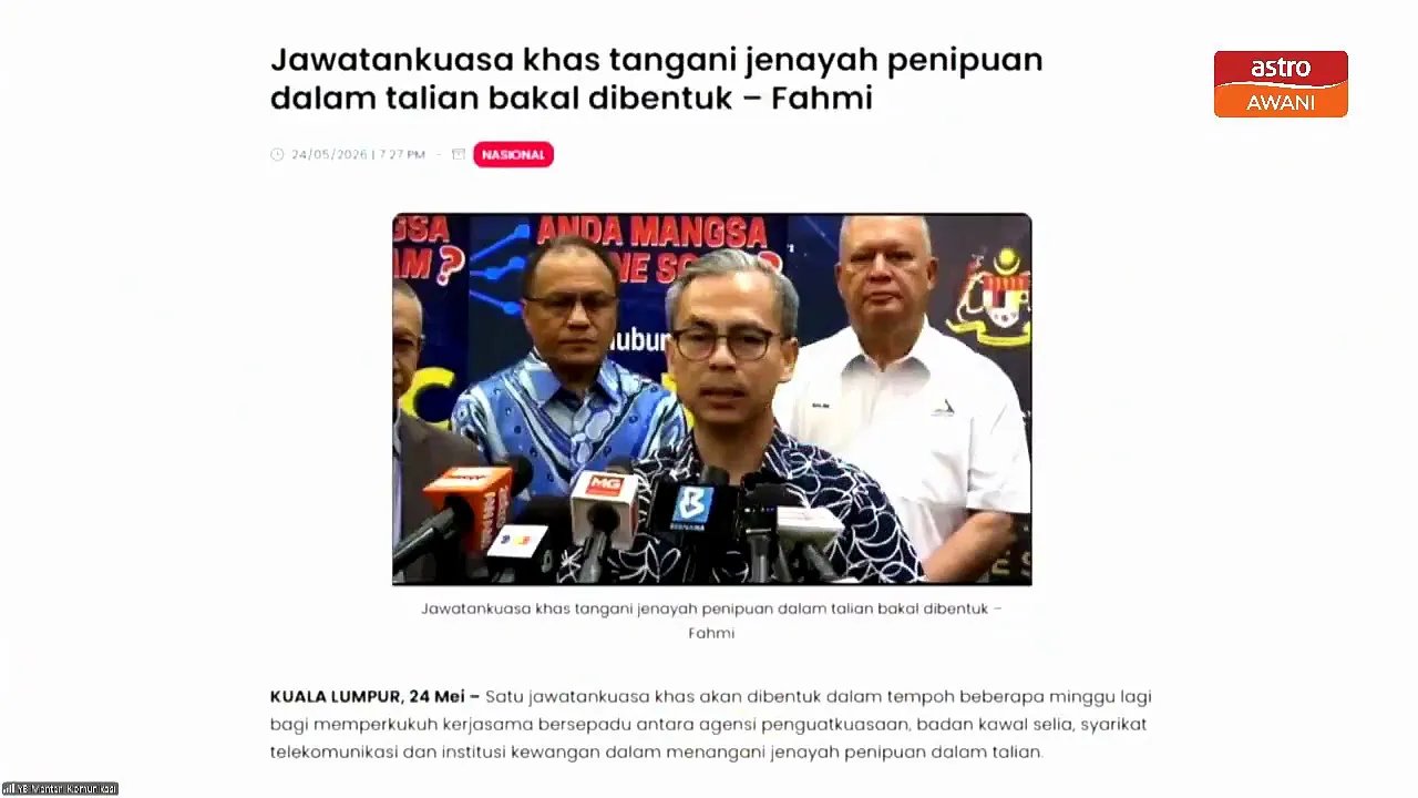 Jawatankuasa khas tangani jenayah penipuan dalam talian ditubuhkan
