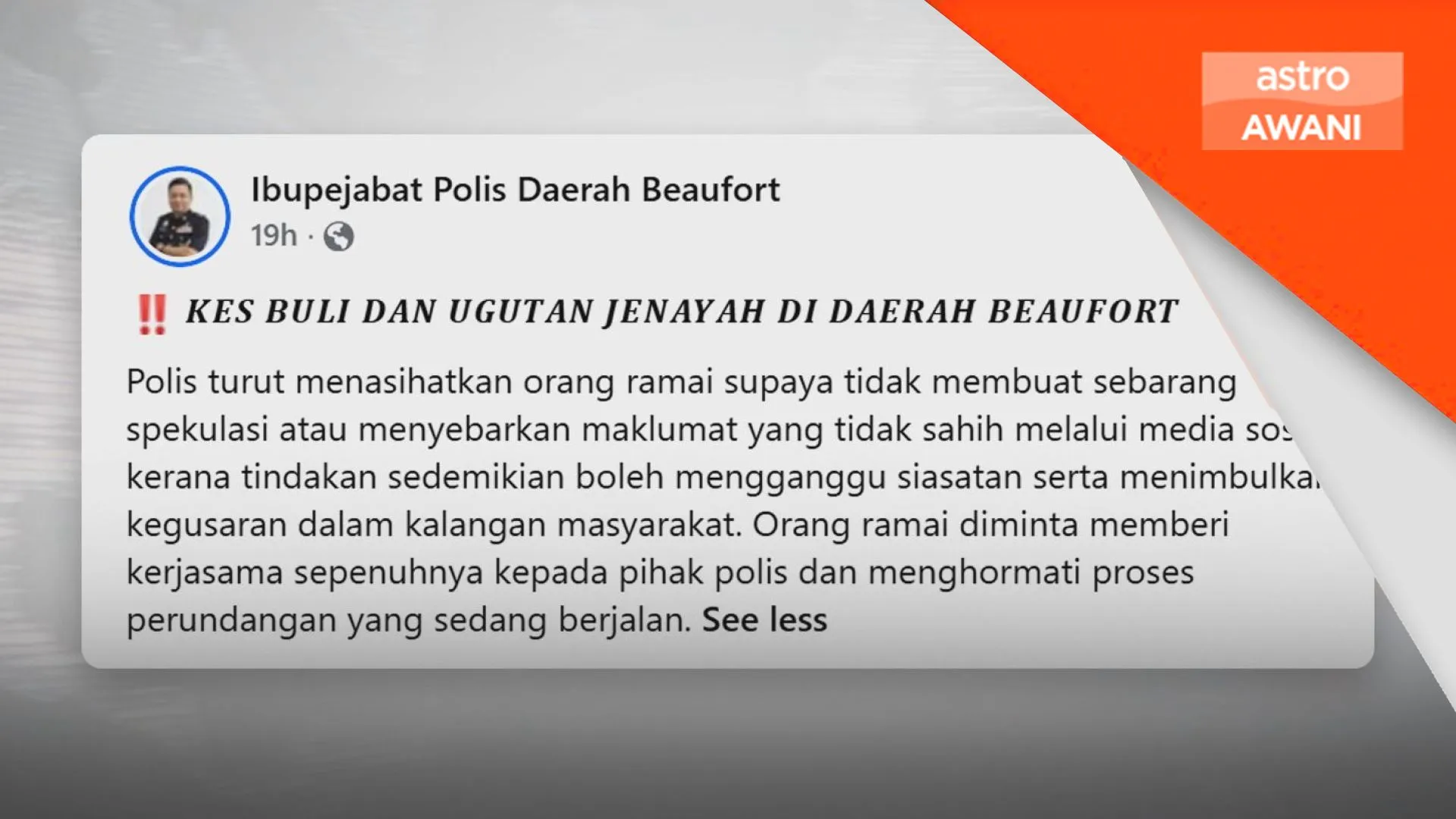 Kes buli: Empat ditahan bantu siasatan kes ugut pelajar perempuan di Membakut