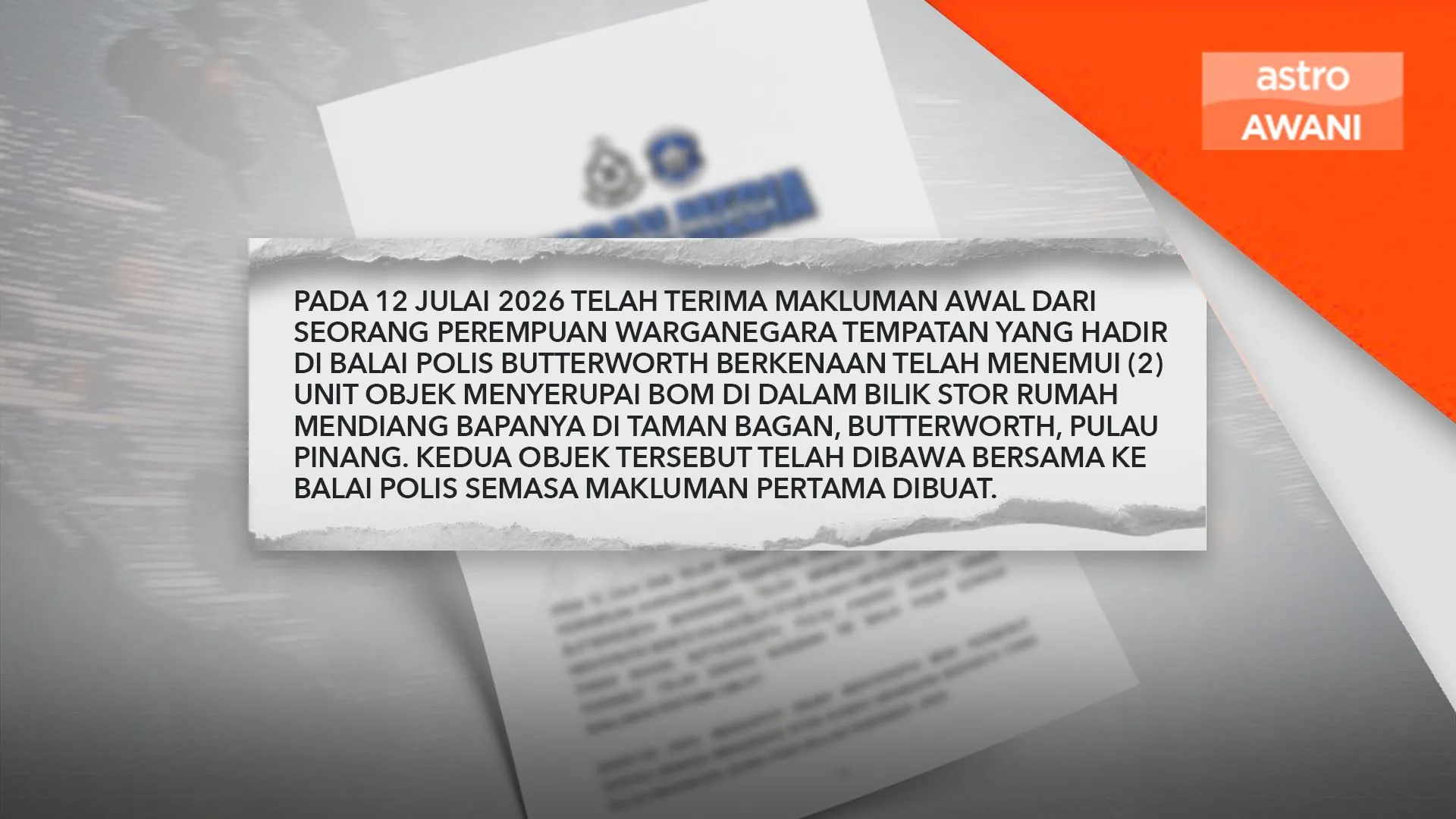 Bahan letupan: Bom mortar yang ditemukan tidak berbahaya - Polis