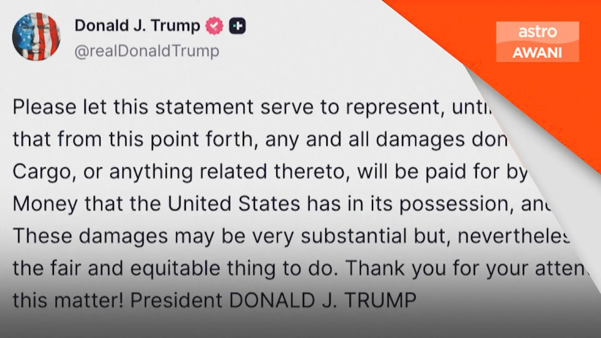 Trump mahu guna dana Iran untuk bayar ganti rugi