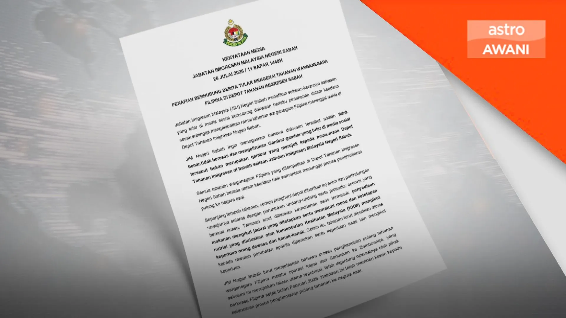 Imigresen Sabah nafi dakwaan kematian tahanan Filipina
