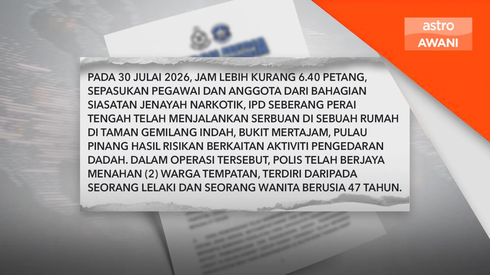 Tiga termasuk wanita ditahan, rampas pelbagai dadah dan bom tangan asap