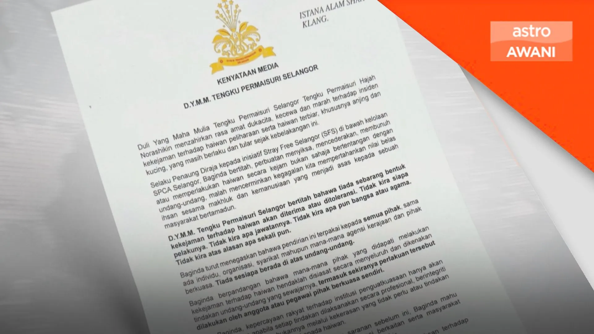 Tengku Permaisuri Selangor tegas tolak kekejaman haiwan