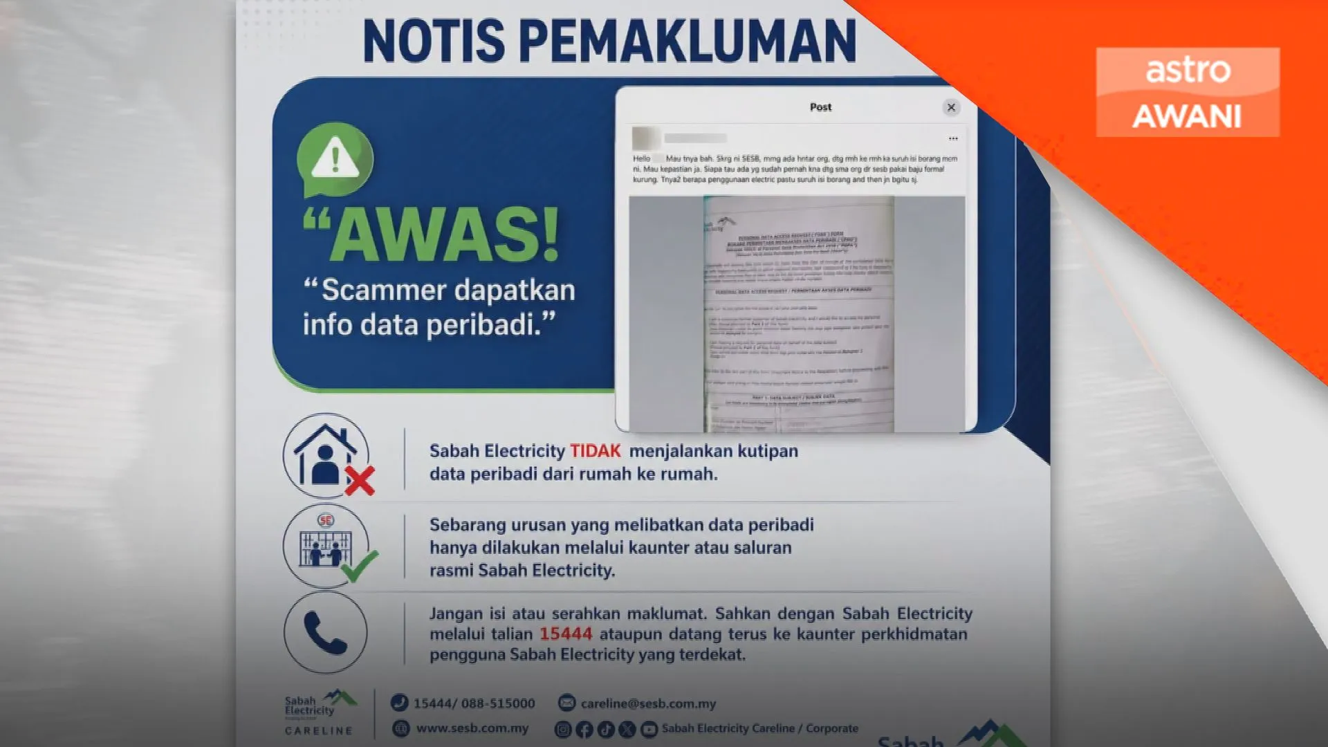 Sabah Electricity nafi kutip data peribadi pelanggan dari rumah ke rumah
