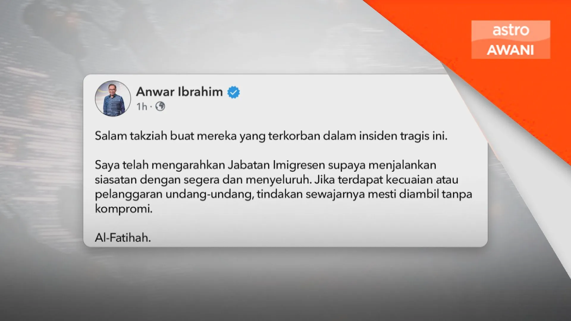 Anwar arah siasatan segera kemalangan lori JIM