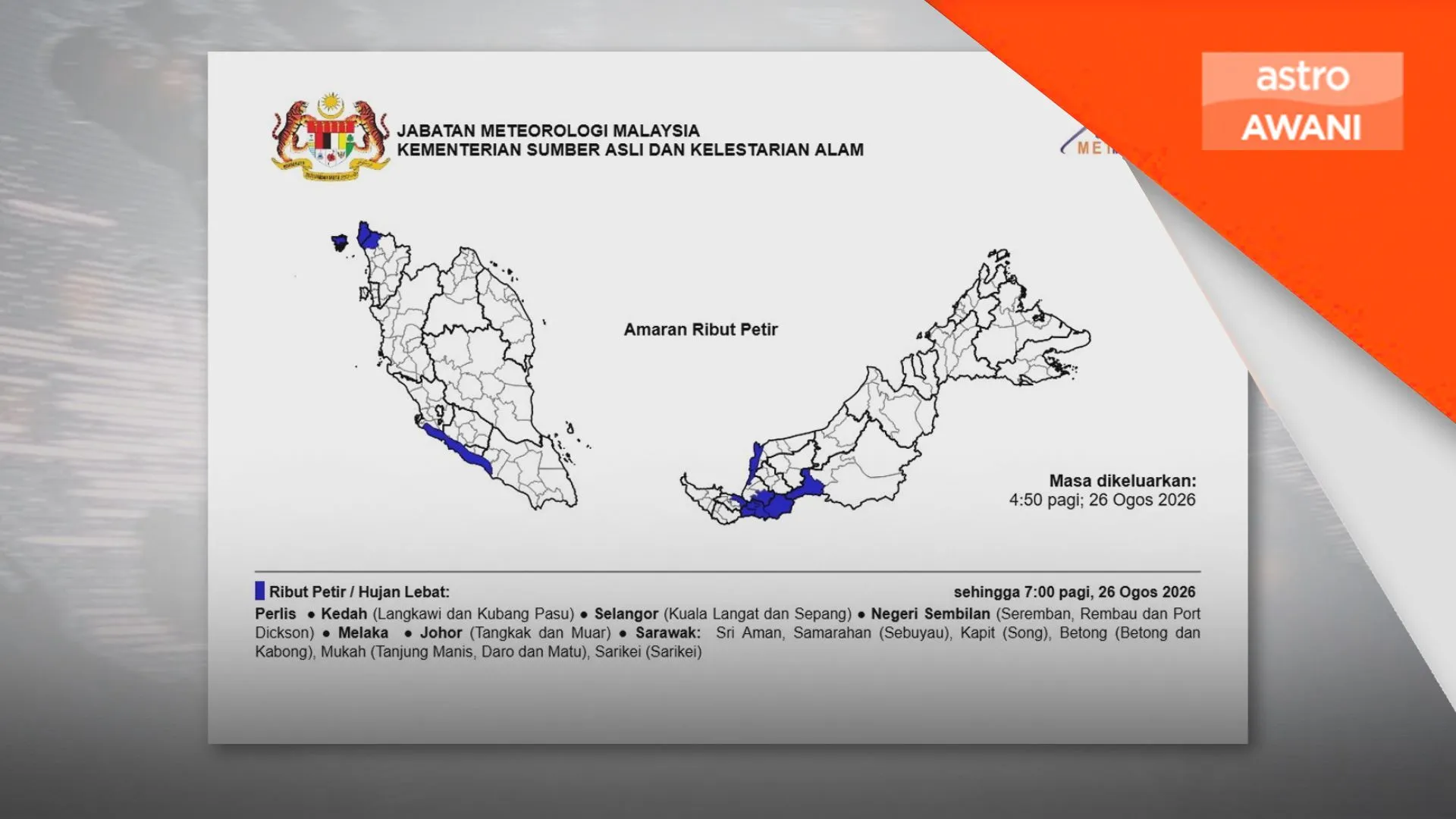 MetMalaysia keluarkan nasihat ribut tropika