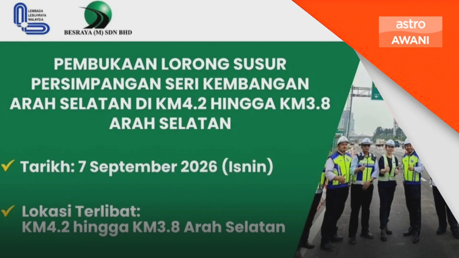 Projek pelebaran lorong besraya siap, dibuka Isnin ini
