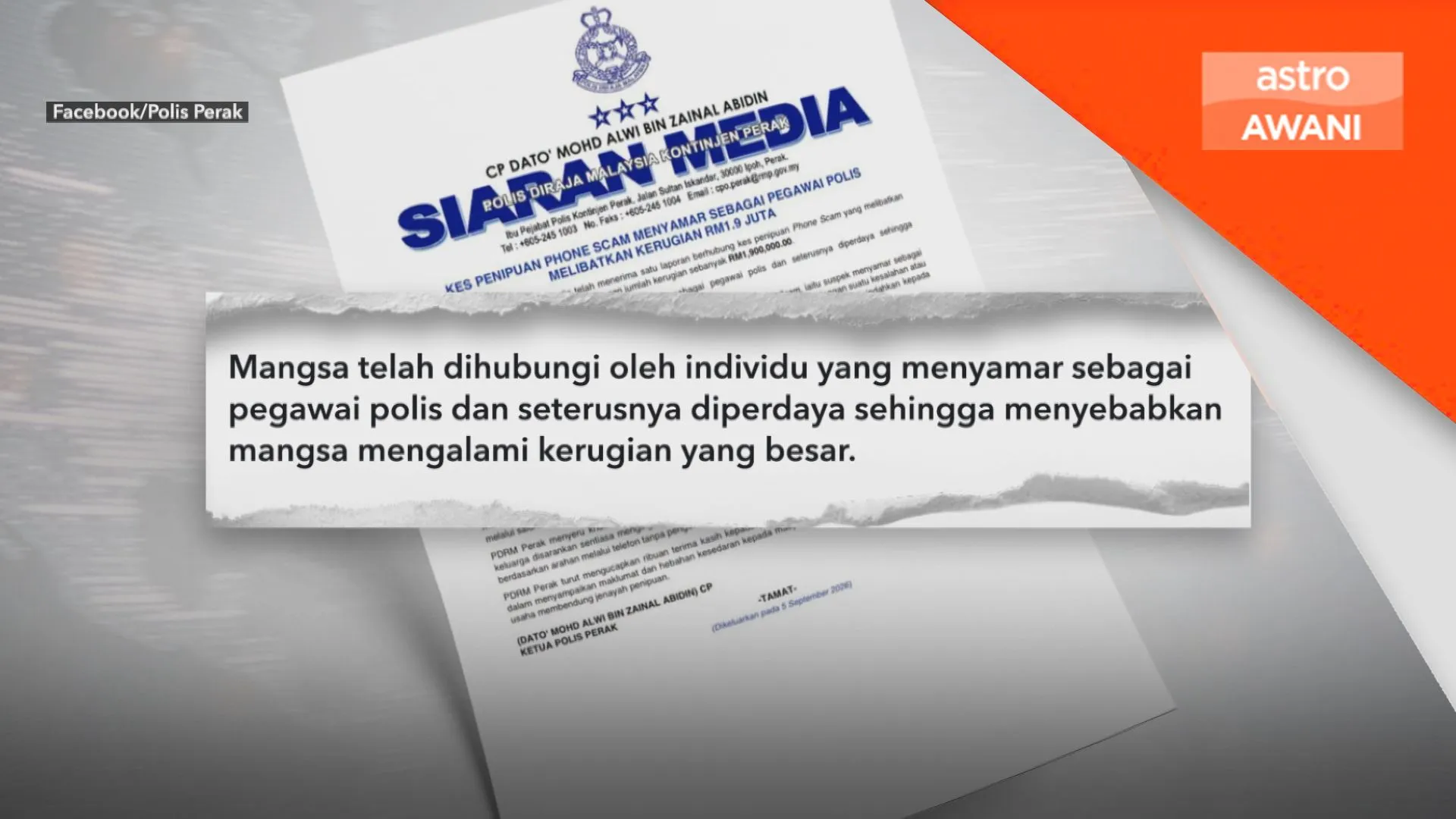 Warga emas rugi RM1.9 juta diperdaya scammer menyamar pegawai polis