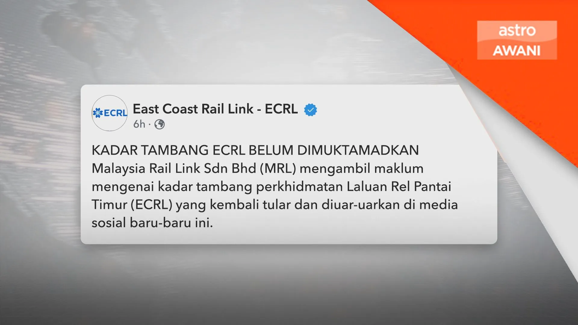 Pengangkutan awam: kadar tambang ECRL belum dimuktamadkan