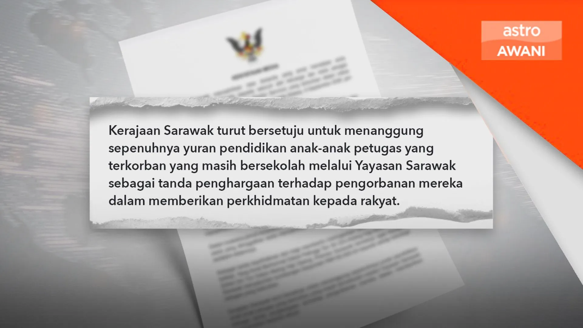 Kerajaan Sarawak salur sumbangan RM100,000, tanggung yuran pendidikan anak mangsa