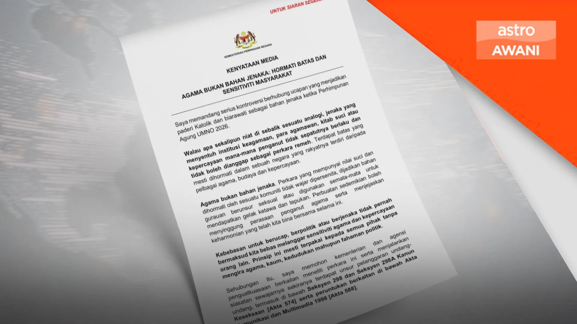Agensi penguat kuasa diminta teliti kontroversi jenaka agama pada PAU 2026 - Aaron