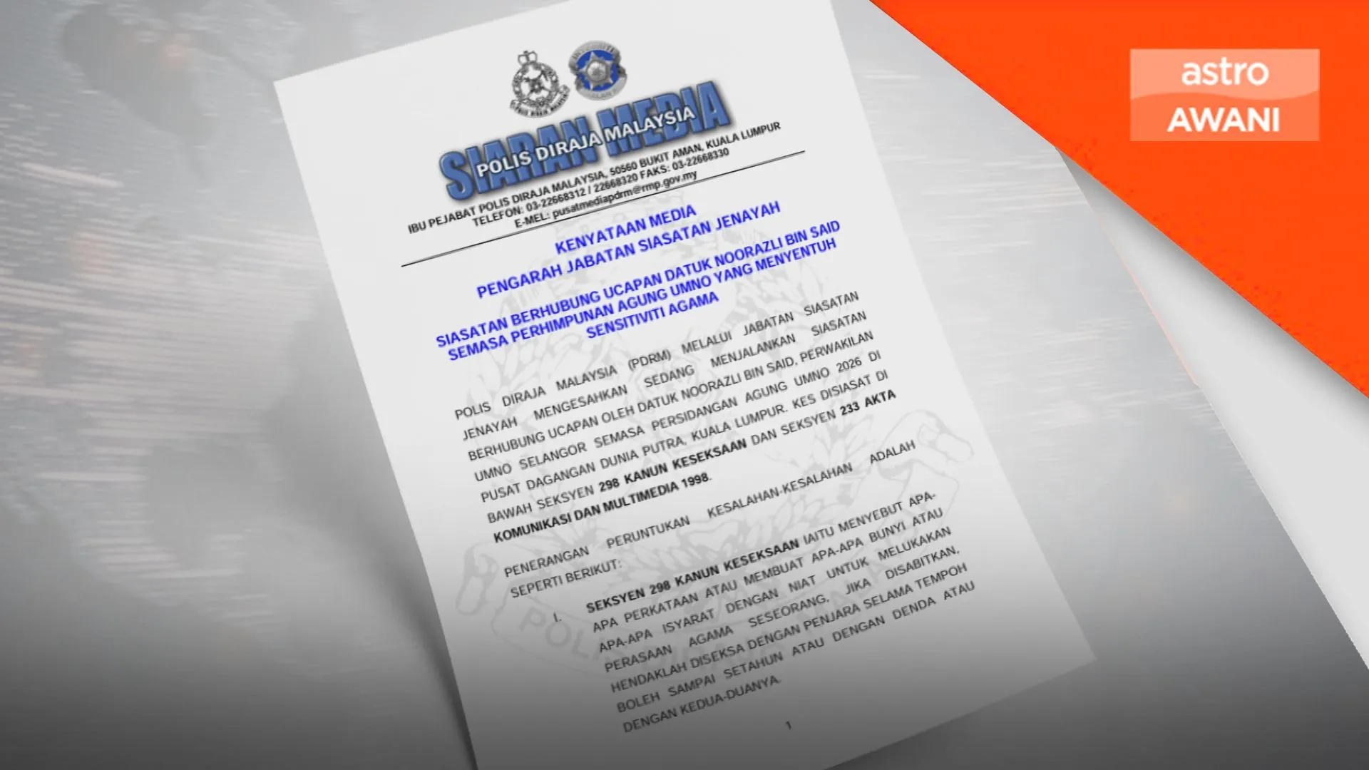 Kertas siasatan ucapan perwakilan UMNO Selangor diserah kepada Peguam Negara hari ini