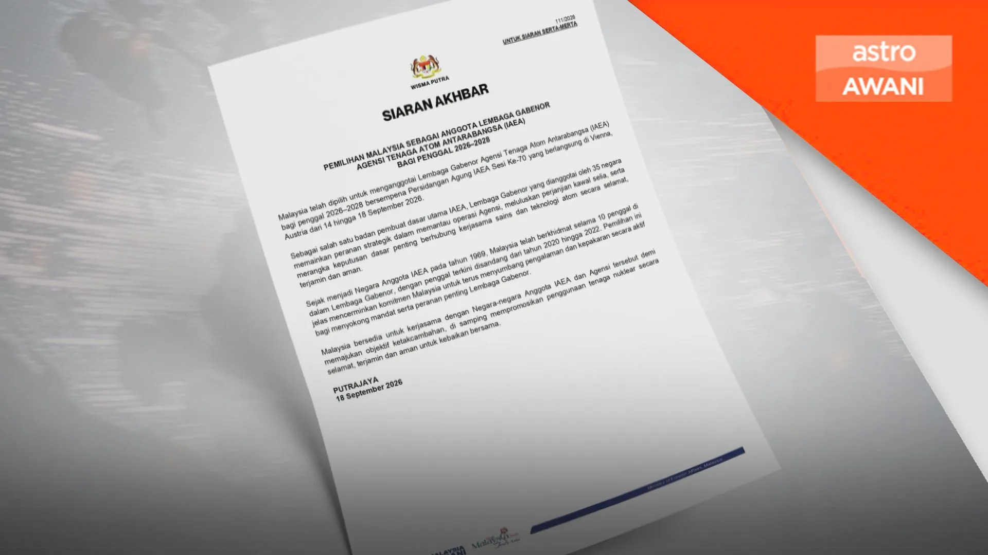 Malaysia dipilih ke Lembaga Gabenor IAEA