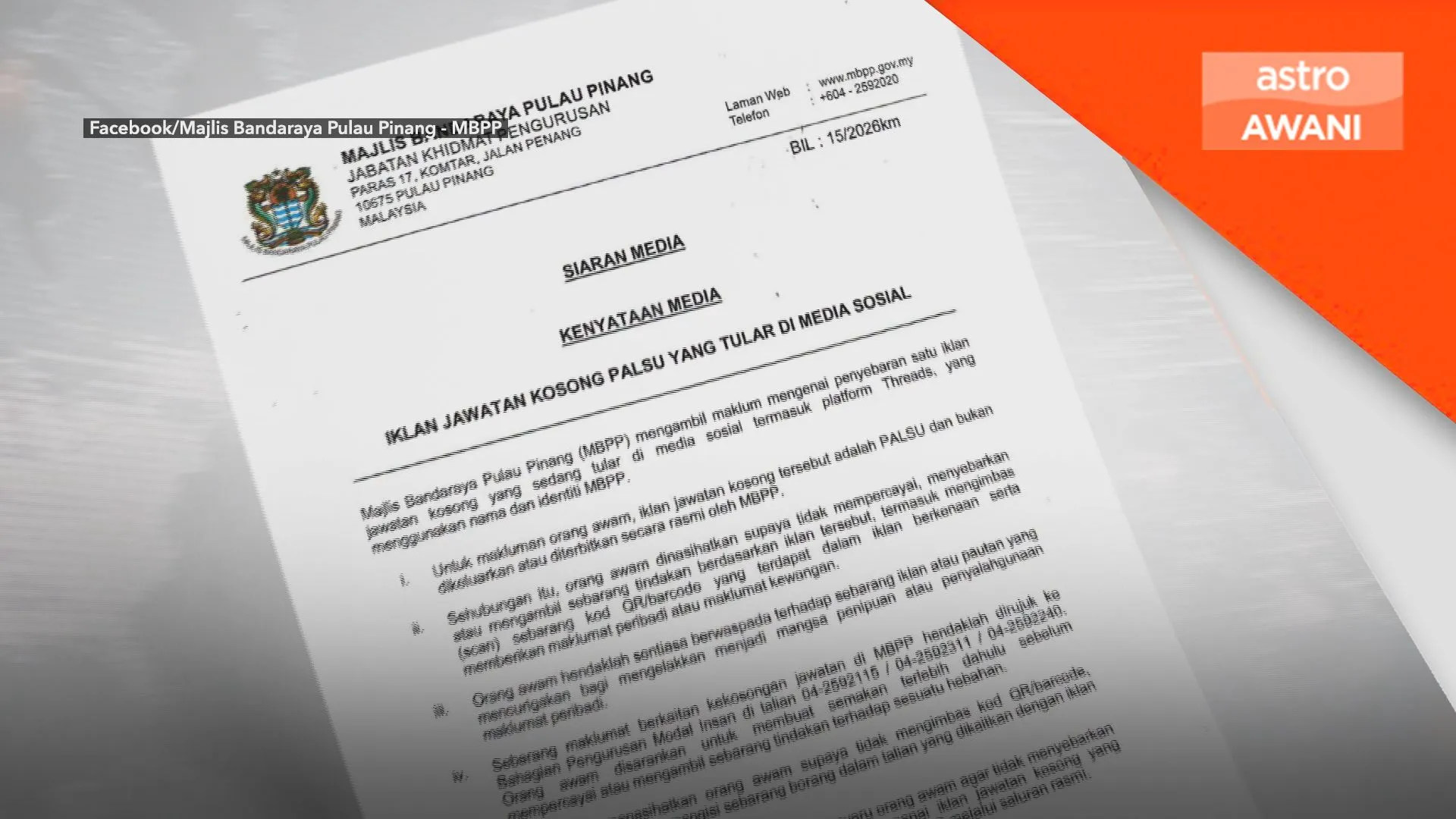 MBPP nafi iklan jawatan kosong tular