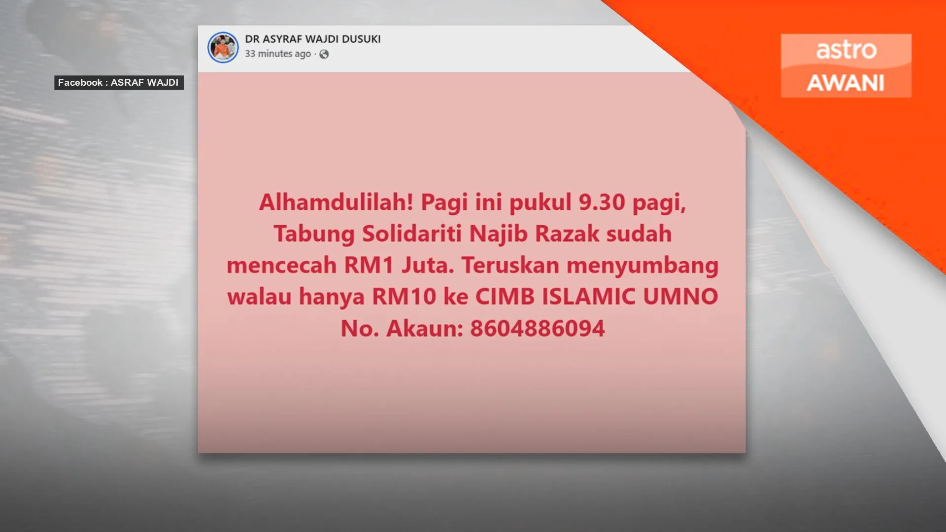 Tabung Solidariti Najib cecah RM1 juta