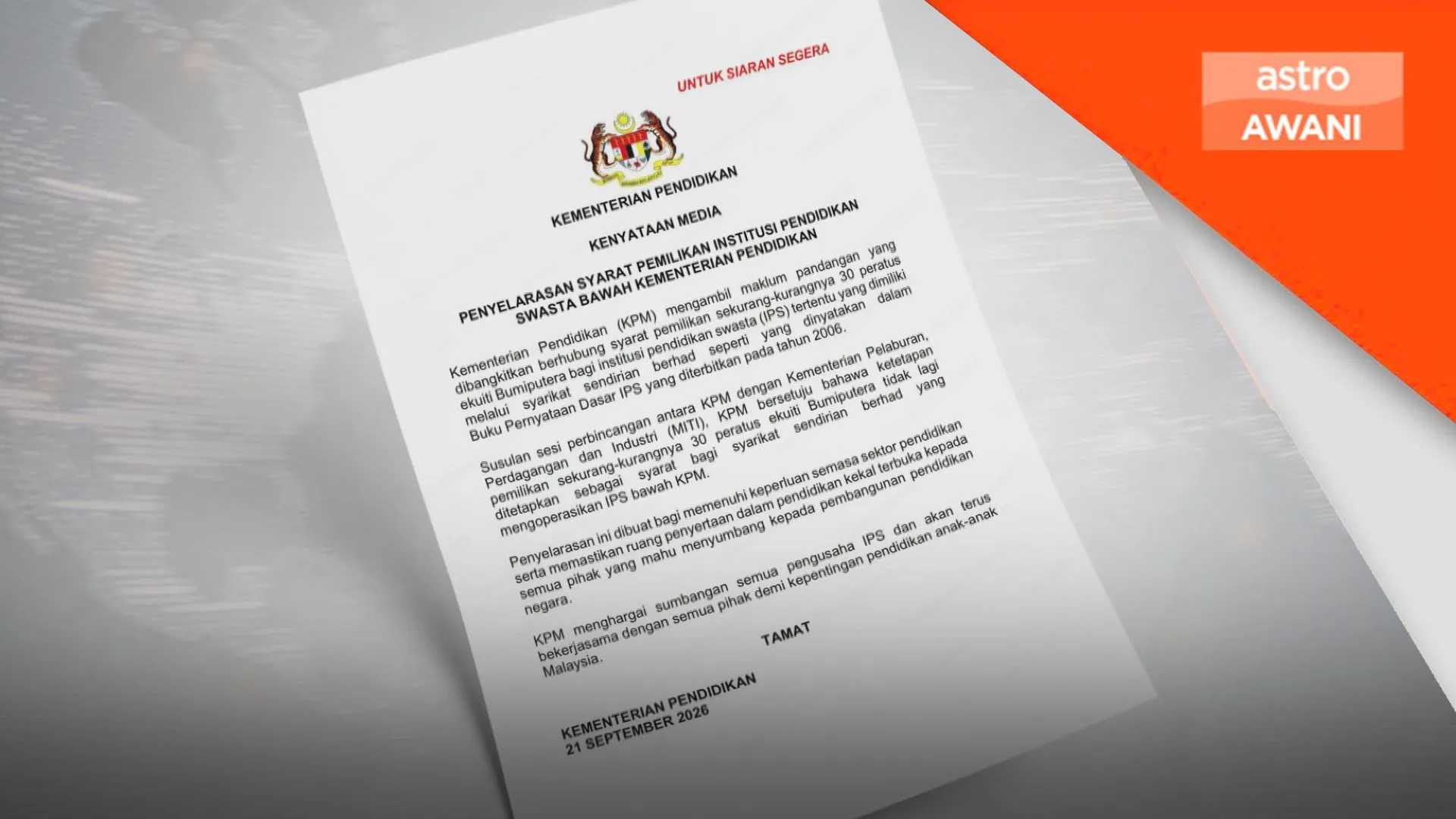 Syarat 30 peratus ekuiti Bumiputera tidak lagi ditetapkan