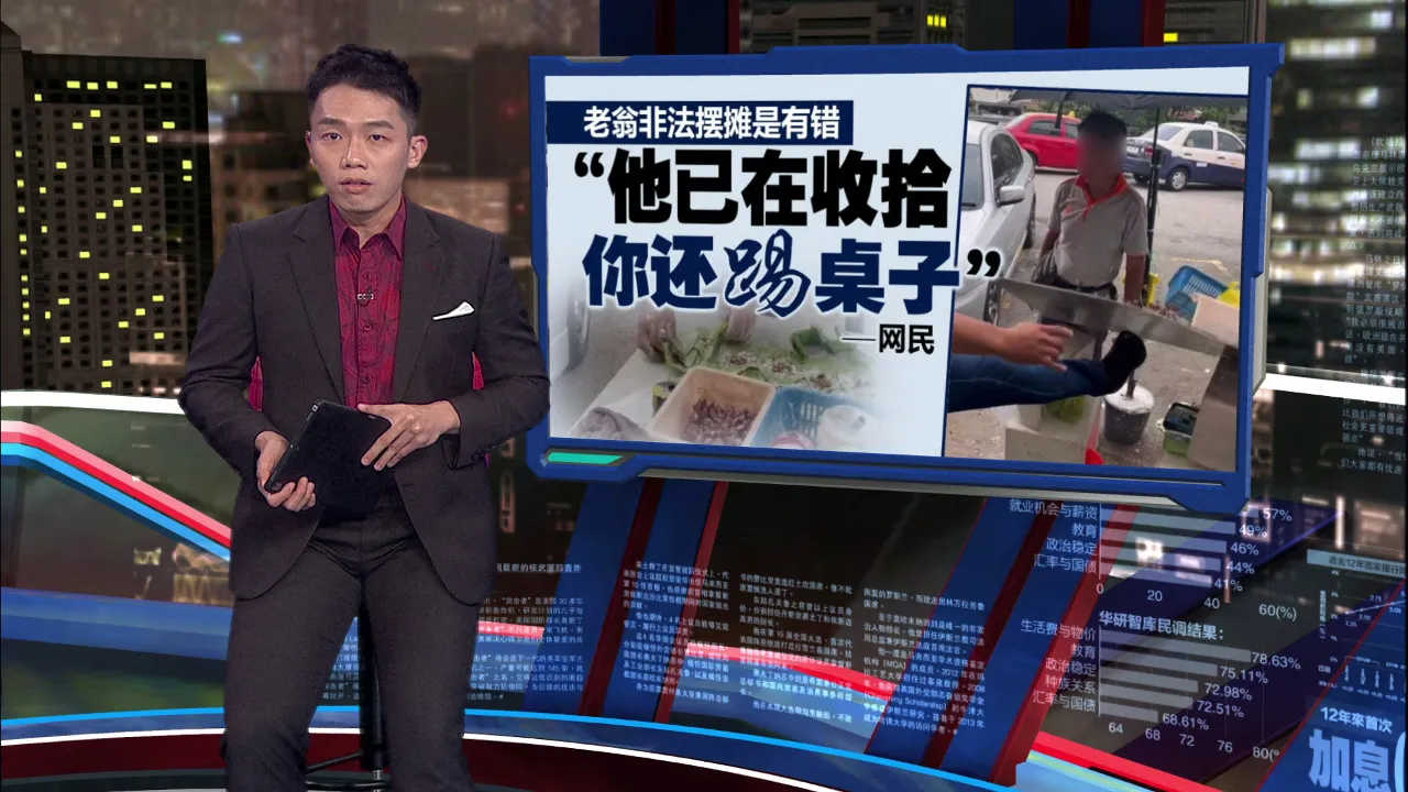 老翁非法摆摊是错  网民：他已在收拾你还踢桌子！