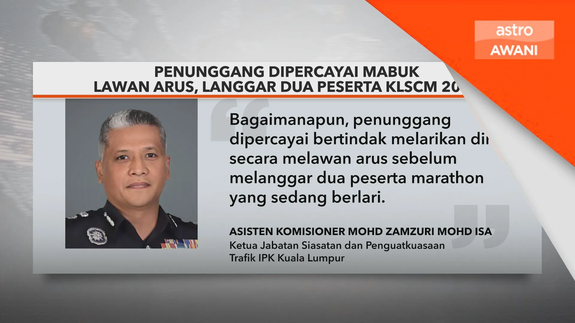 Penunggang dipercayai mabuk lawan arus, langgar dua peserta KLSCM 2026
