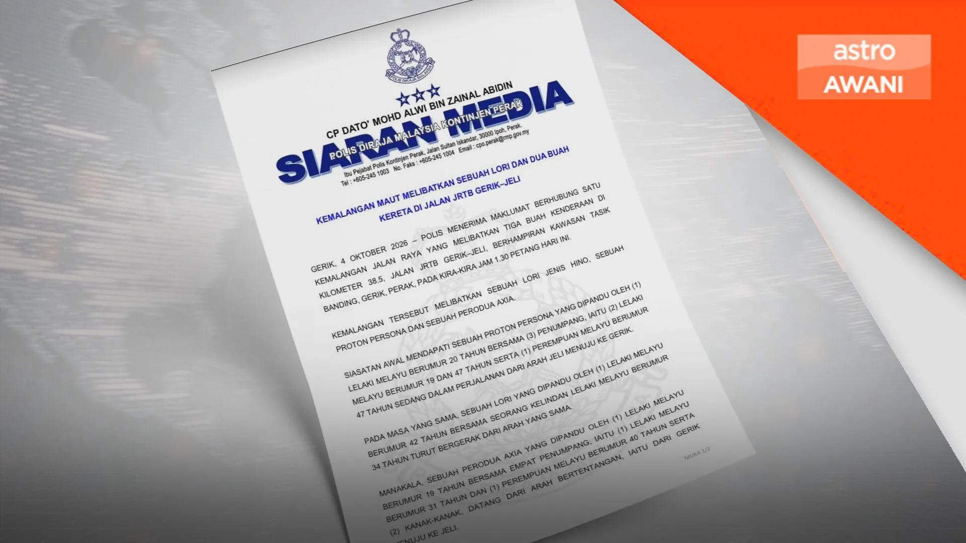 Empat maut dalam kemalangan tiga kenderaan di Gerik