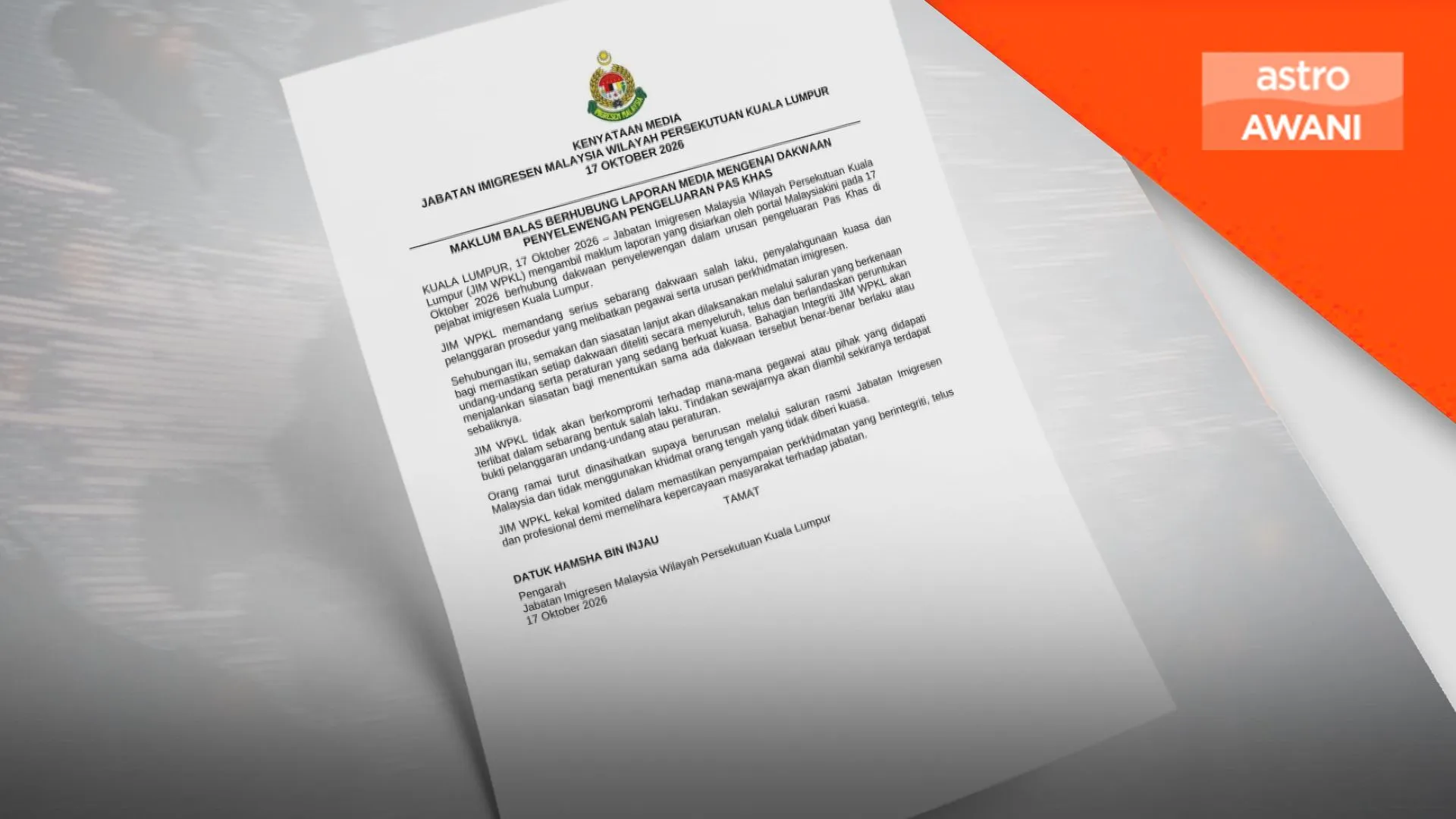 Imigresen Kuala Lumpur siasat dakwaan penyelewengan pas khas