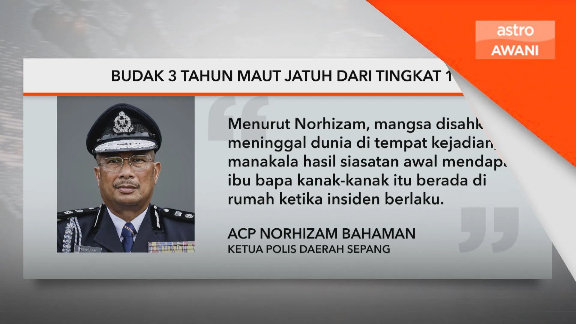 Budak 3 tahun maut jatuh dari tingkat 11