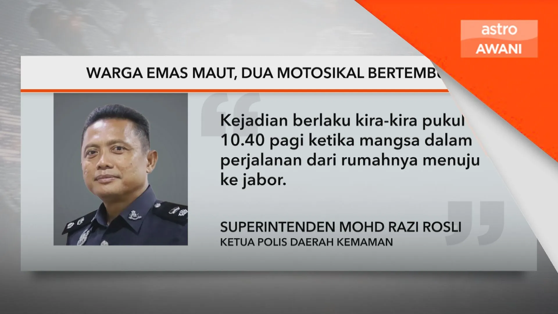Warga emas maut, dua motosikal bertembung